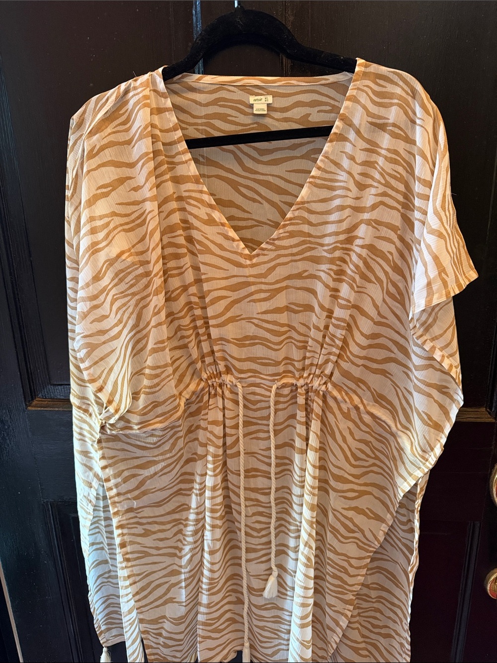 aerie Beige Zebra-Print V-Neck Swim Cover-Up Tunic